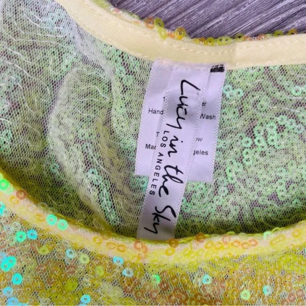 Sequin Lucy in the sky midi dress / long shirt / yellow holographic sequin dress - Image 4