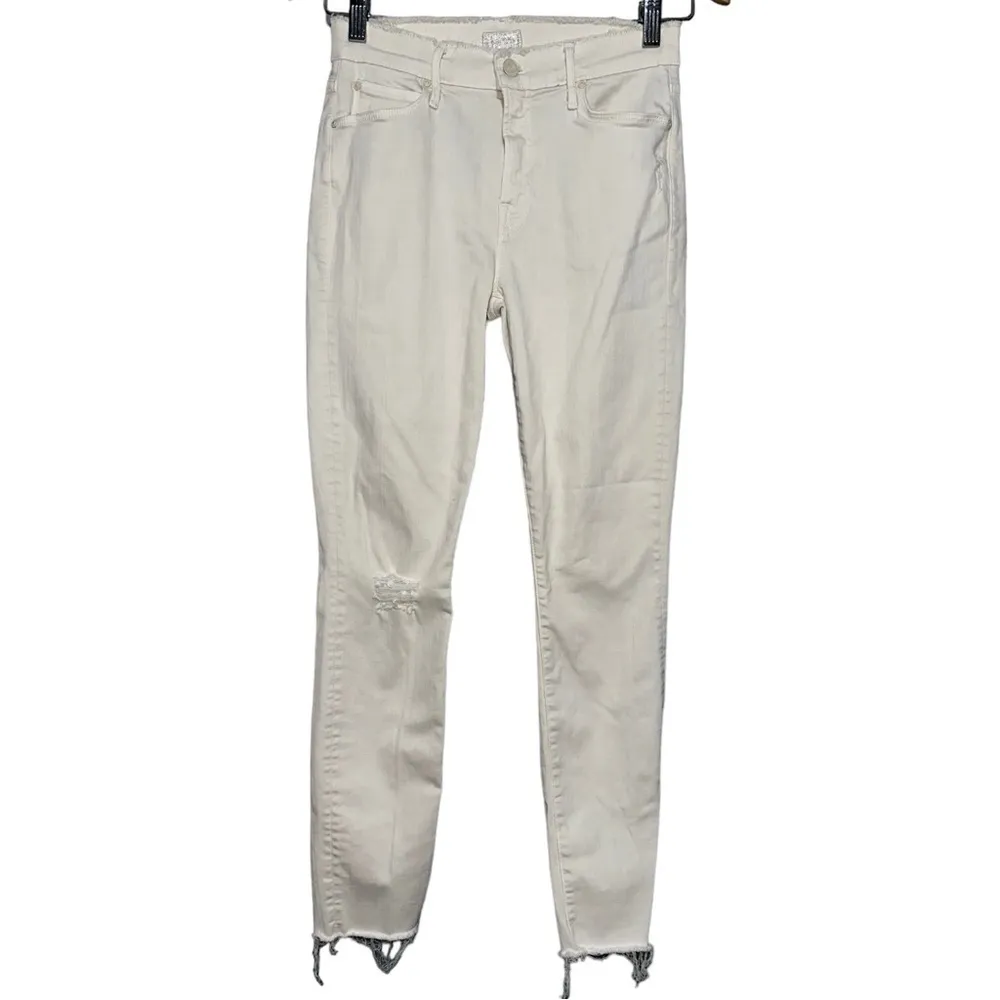 Mother Denim Women’s Size 26 Warm Ivory Double Fray Charmer Skinny Jeans White - Image 3