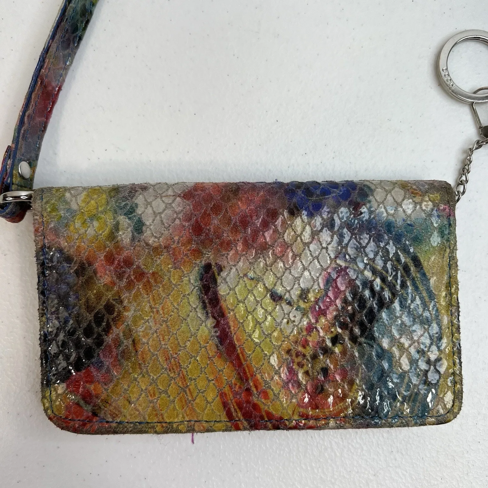 Hobo International Wristlet Key ID Holder Fold Over Snap Snakeskin Embossed - Image 3