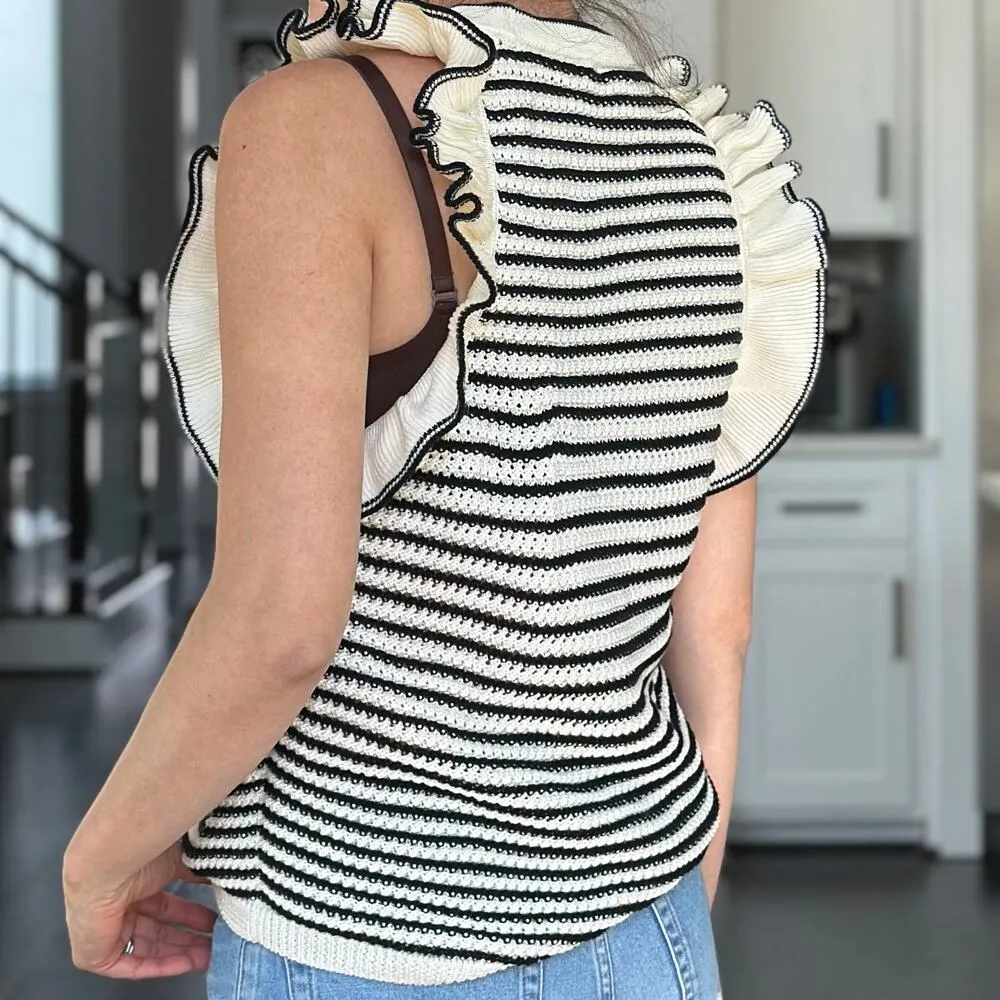Eleven Six Viola striped tank top knit crochet ruffles pima cotton Size M - Image 3