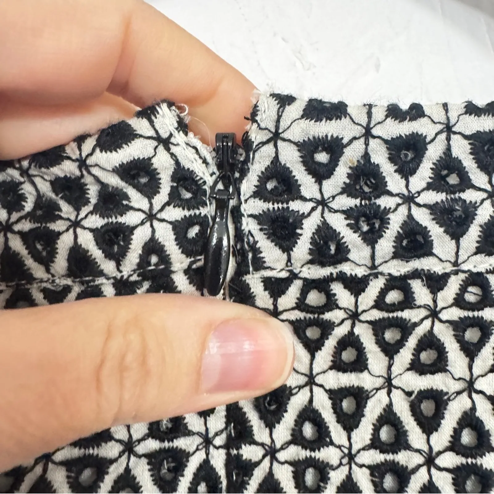 J Crew Blue White Contrast Eyelet Fit Flare Mini Dress Womens 10 Preppy Classic - Image 10