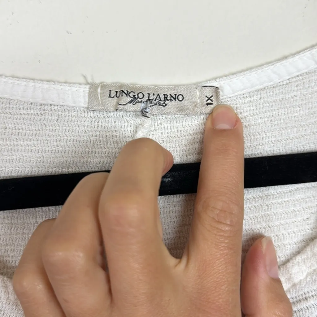 Lungo L’Arno 100% Linen Bird‎ of Paradise Print Made in Italy Blouse Size 1X White - Image 3