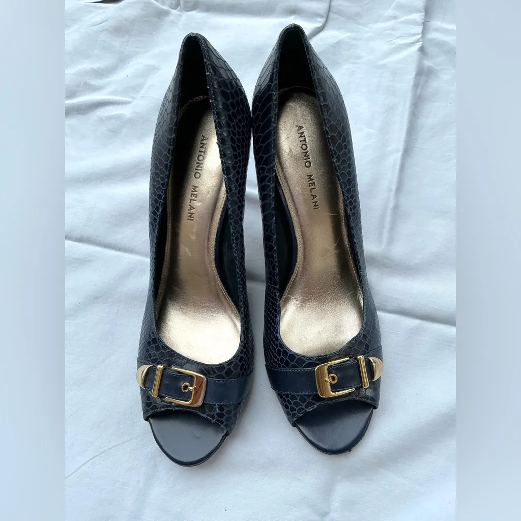Antonio Melani Navy Peep-Toe Heels - Image 2