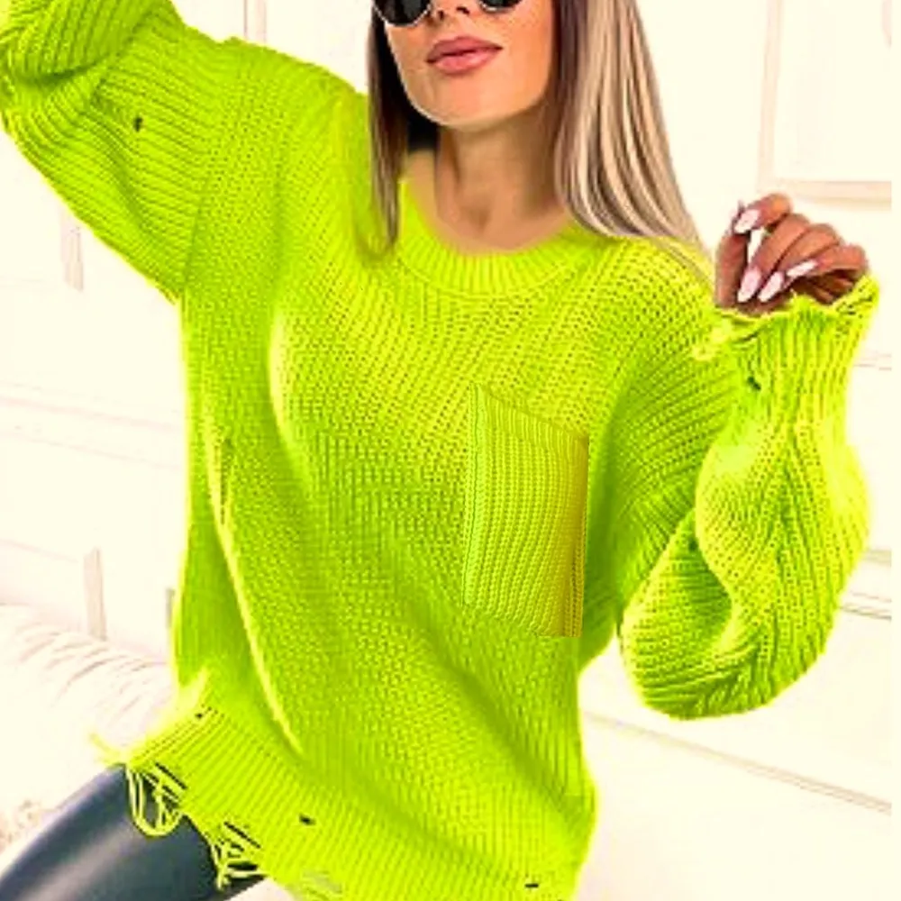Women’s Lime Green Distressed Sweater - Image 10