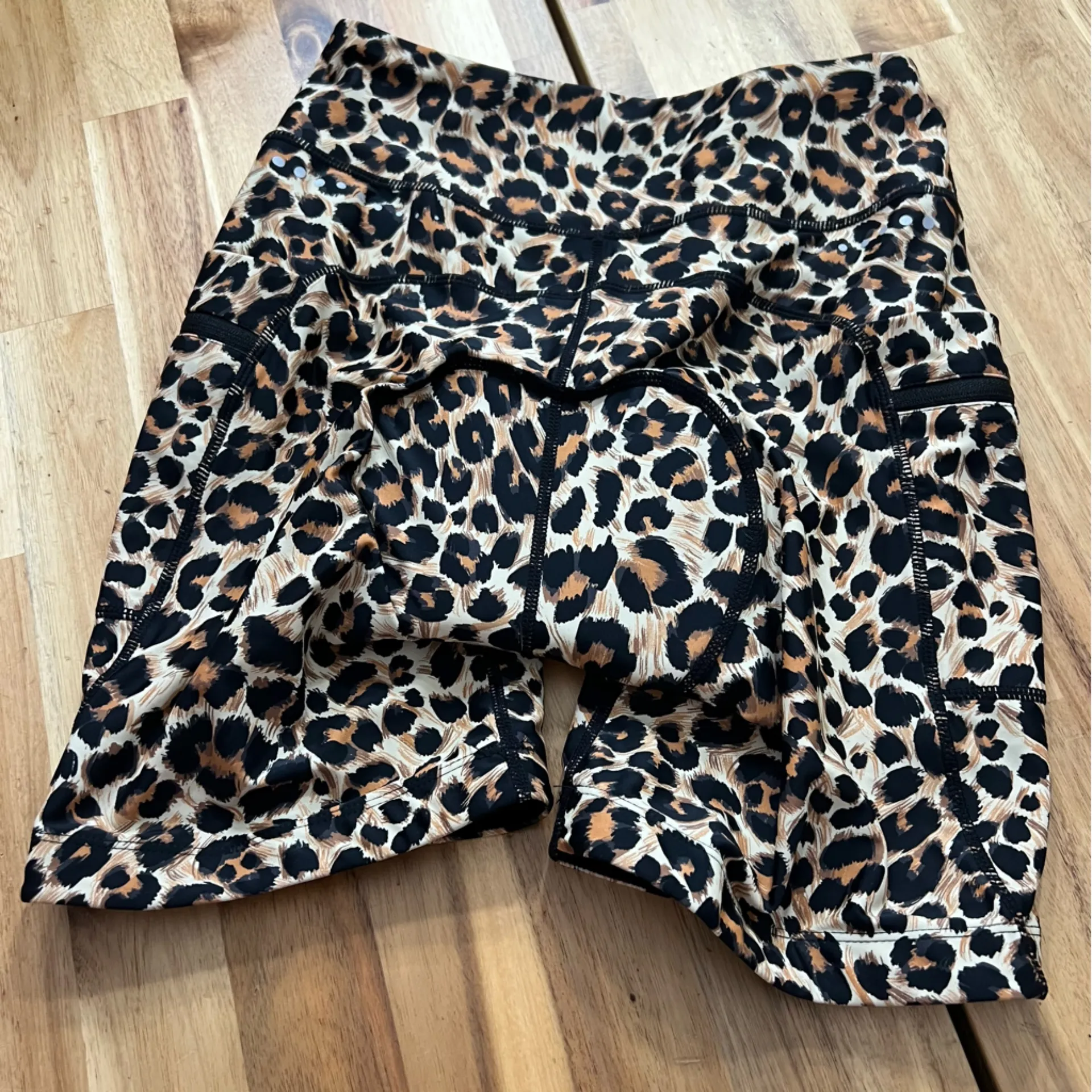 BIKEWA Leopard Print Padded Cycling Shorts Women’s Size S Brown - Image 7