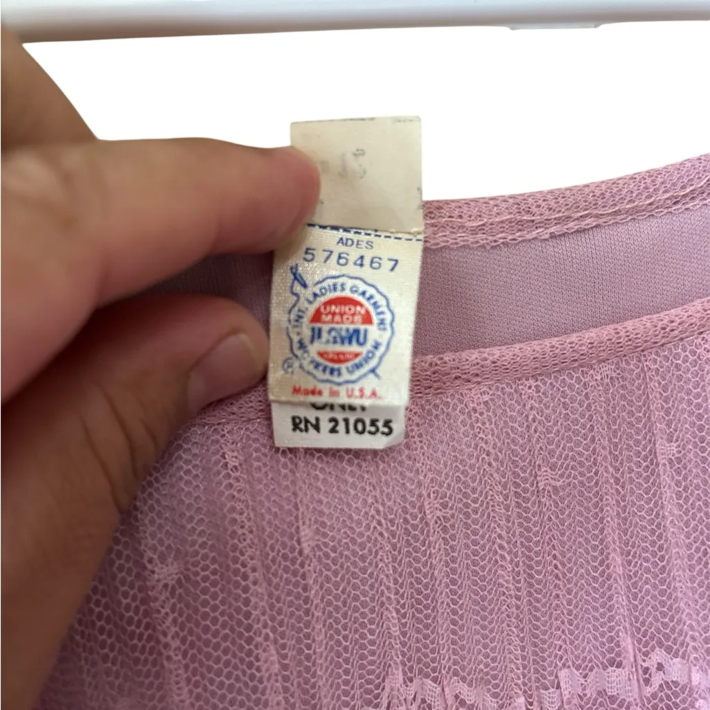 VINTAGE 70s Elegant Pink lavender Sheer Lace Maxi Dress,Size 12,made in U.S.A. - Image 11