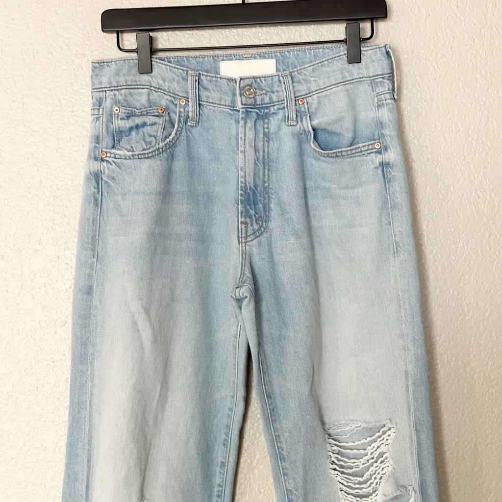 Mother‎ Jeans The Mid Rise Rambler Zip Flood Ripped Off Distressed Light Wash 27 Blue - Image 2