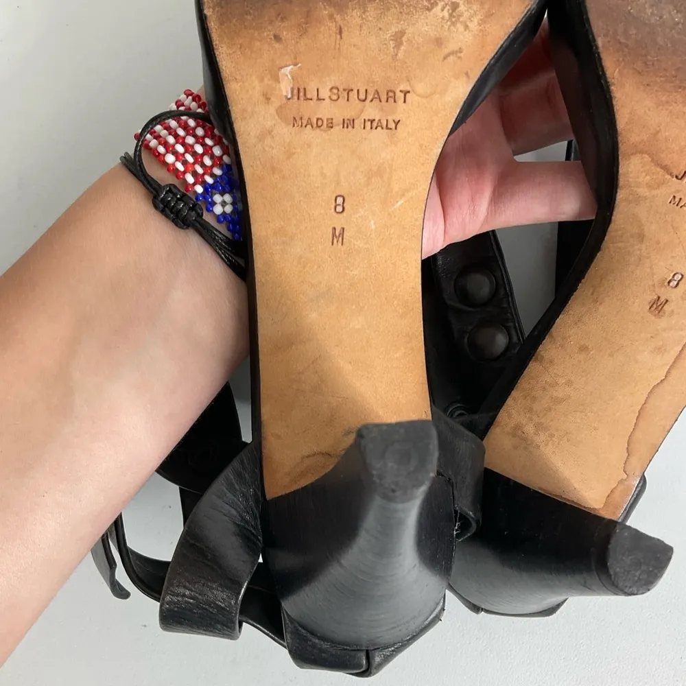 Jill Stuart Black Leather‎ Ankle Strap Heels Size 8 - Image 7