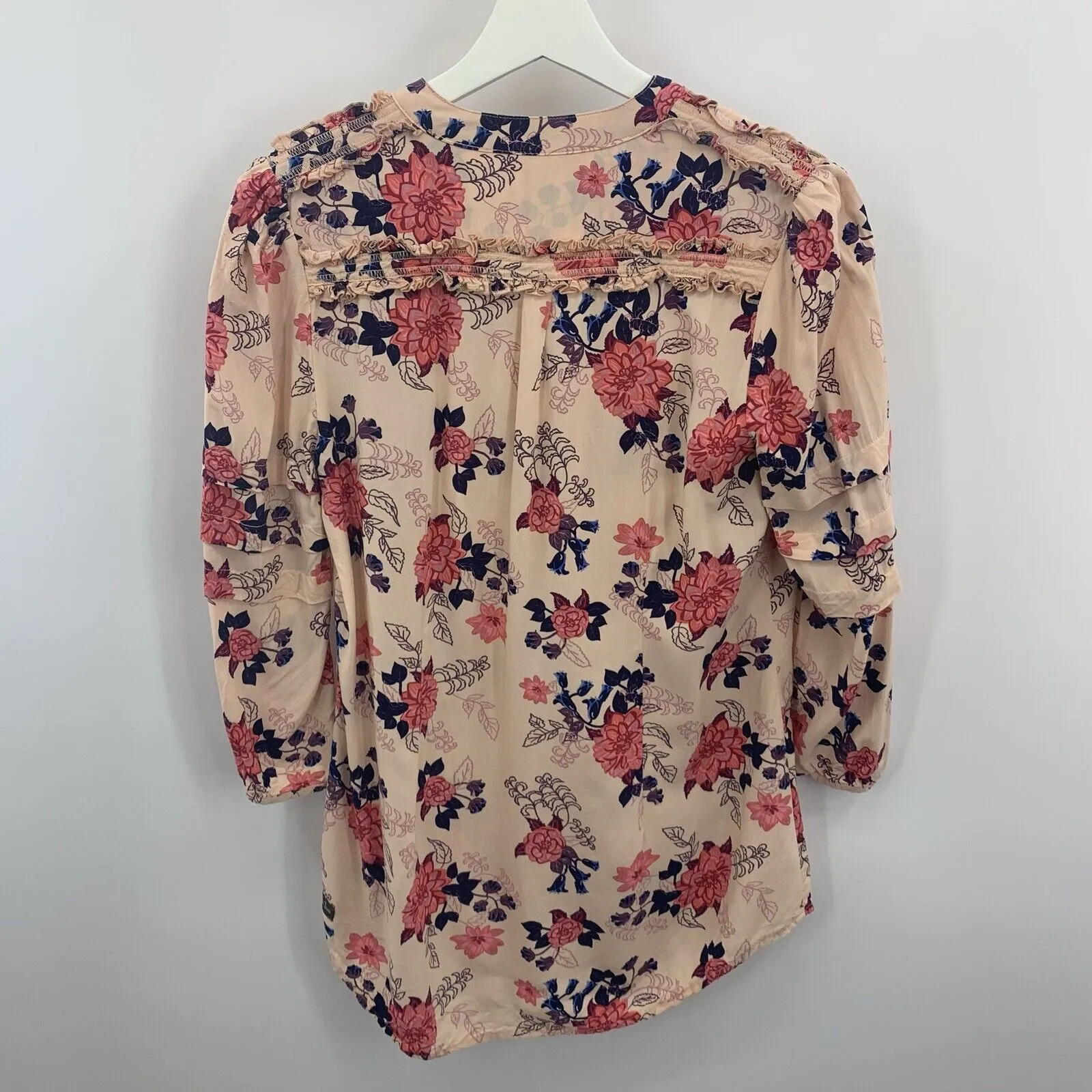 Matilda Jane Size S Top Peach Floral Ruffle Livery Millie Blouse Button Front - Image 7