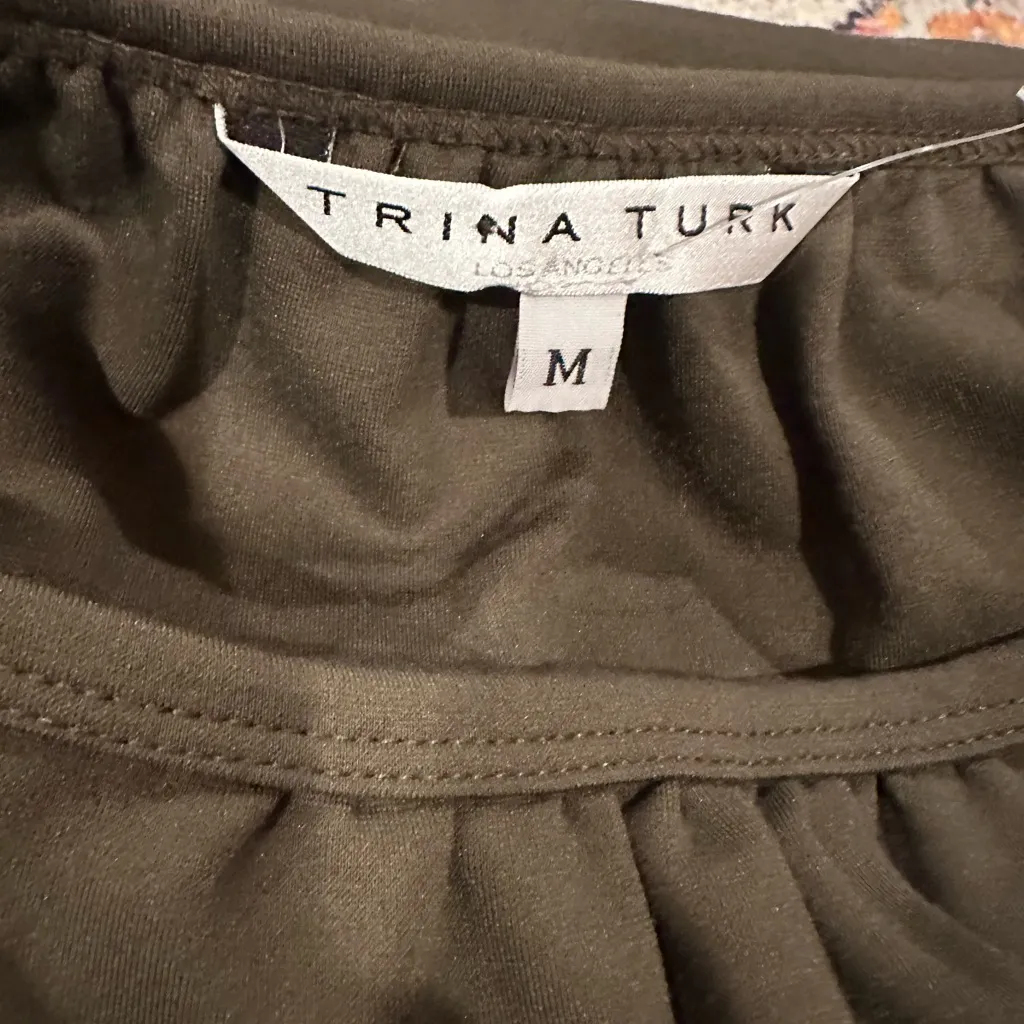 Trina Turk Dark Olive Green Dolman Sleeve Dress Size M - Image 7