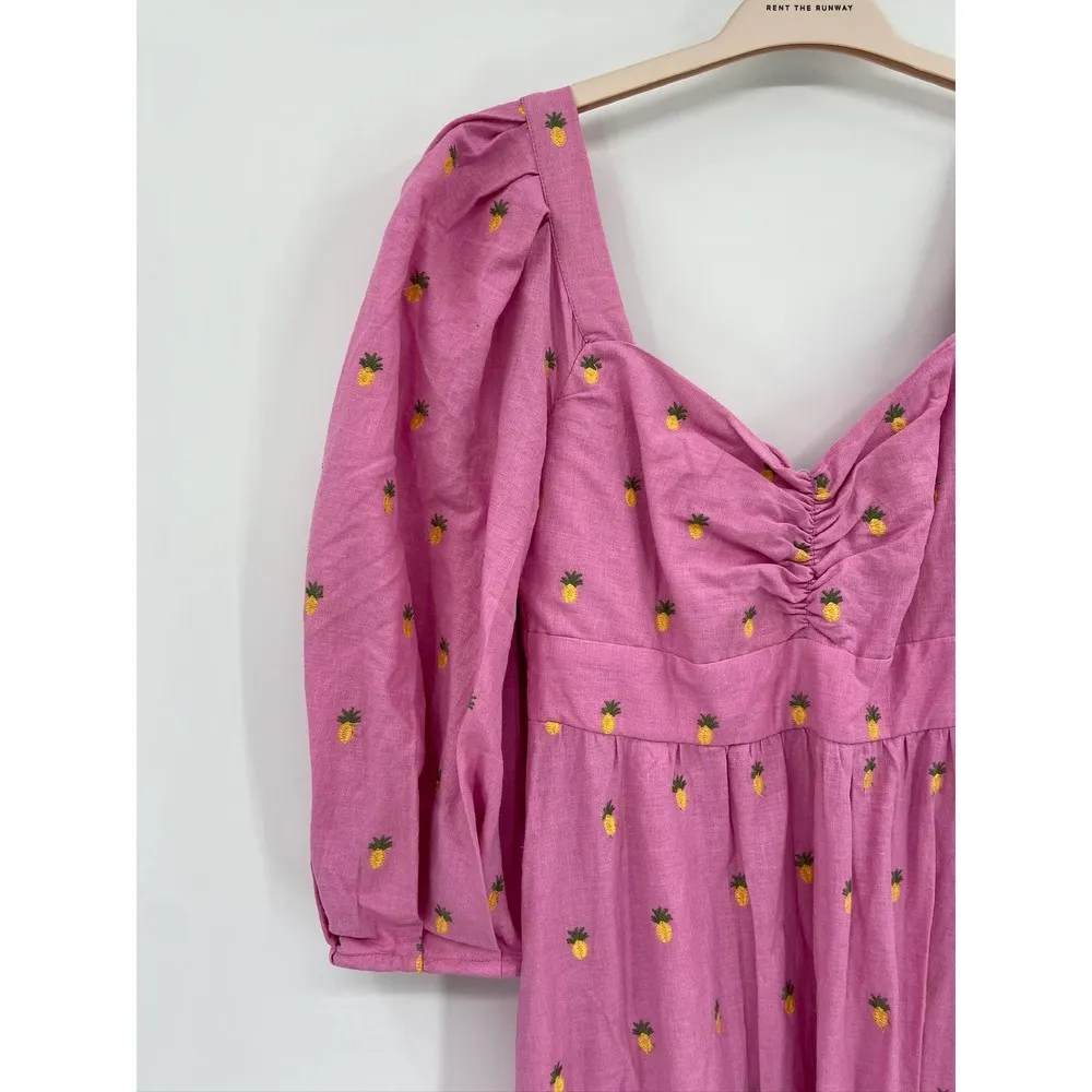 Farm Rio Embroidered Pineapples Pink Midi Dress Size Small NWT - Image 3