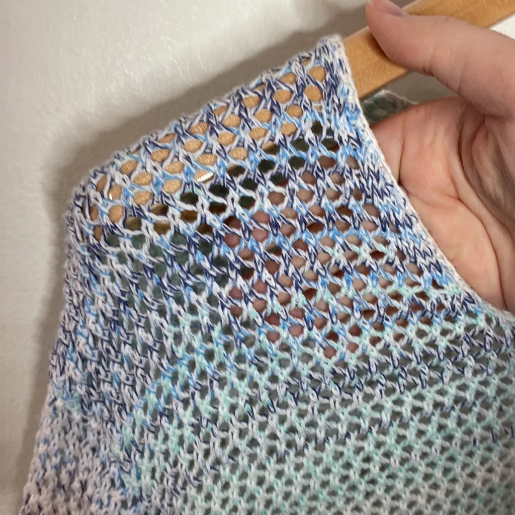 J Jill cotton tie dye crochet open knit 3/4 sleeve tunic length sweater size M White Size M - Image 5