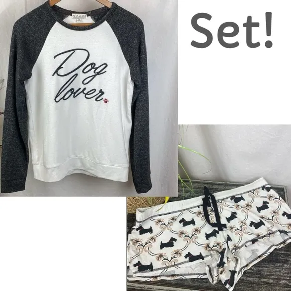P.J. Salvage Scotty Dog Lovers White Print Shorts & Top Pajama PJ Set M L - Image 2
