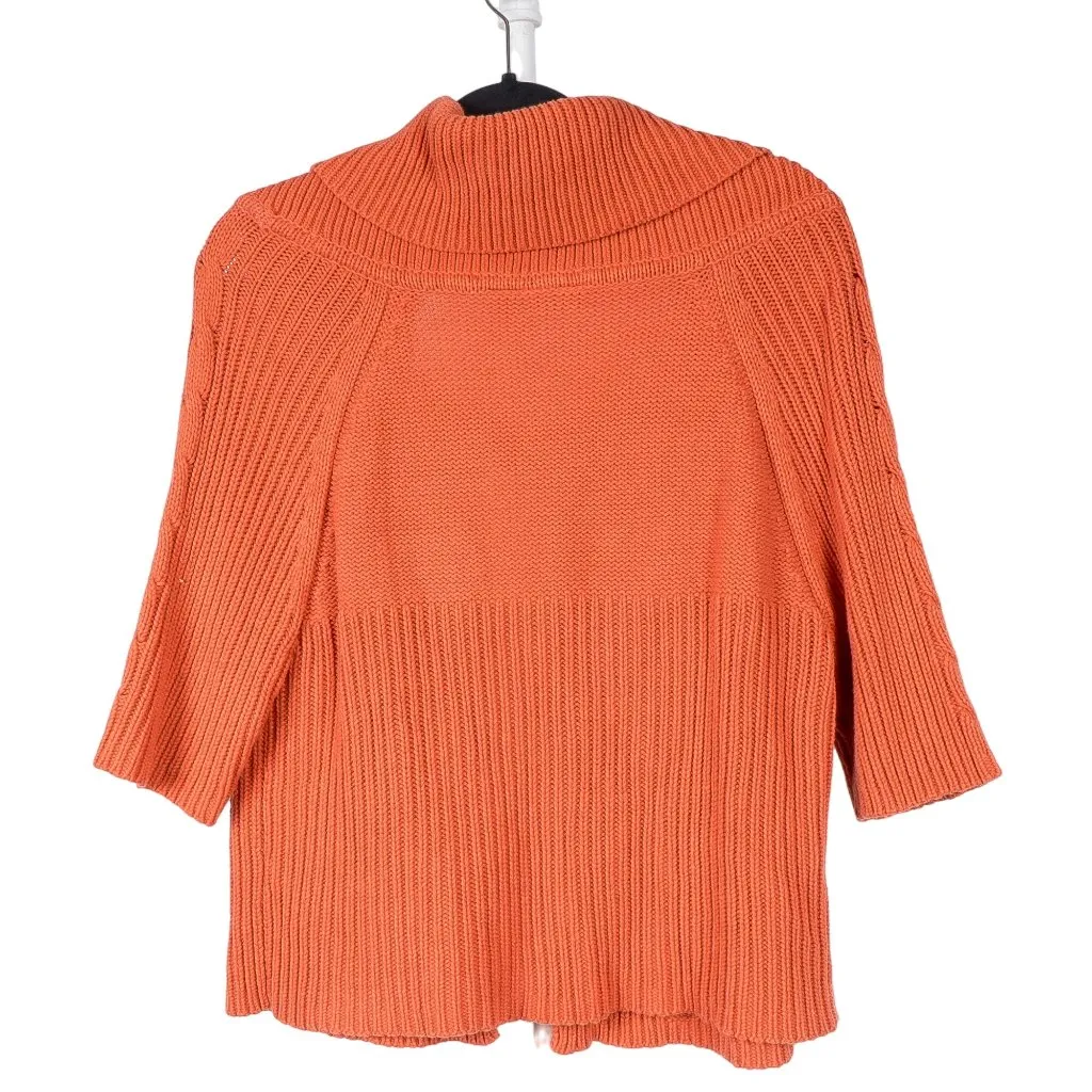 Cato Cardigan Swater L Women Orange Button Collar 3/4 Sleeve Fall Stretch Cotton - Image 5