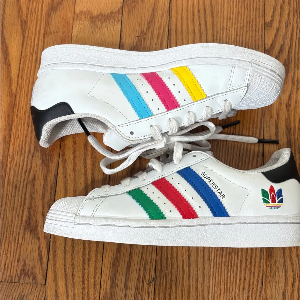 Adidas Superstar "J" Colorful Stripes Cloud White Sneaker Men's size 5 Women 6.5 - Image 6