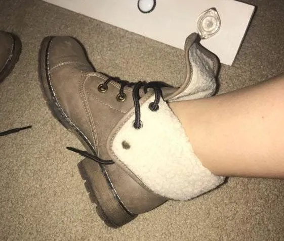 Brown Gladiator Combat FUR Boots Tan Size 7.5 - Image 6