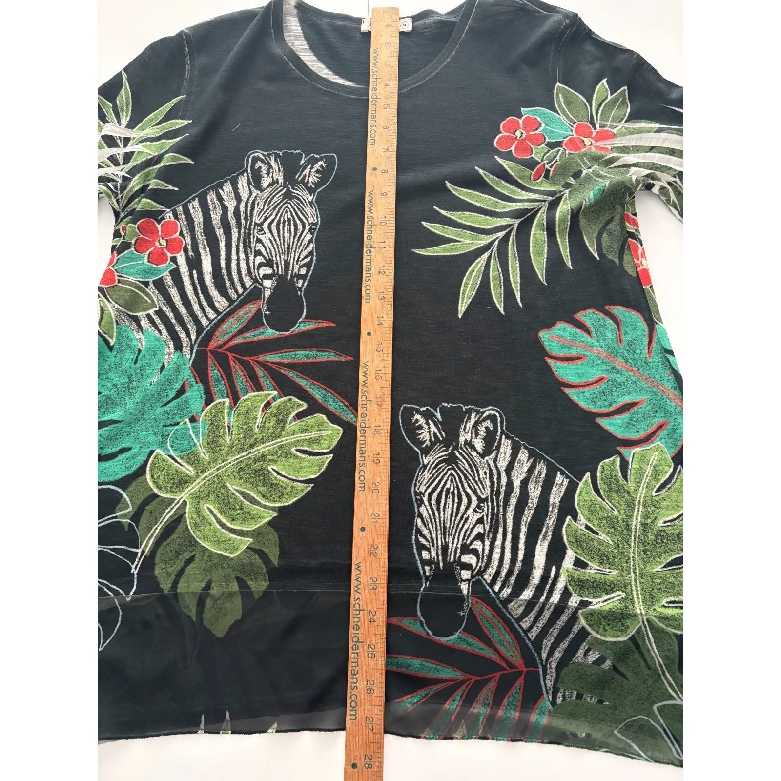 Jess & Jane Zebra Print Tunic Top Size M Black Plants Jungle Lagenlook Oversize Size M - Image 8