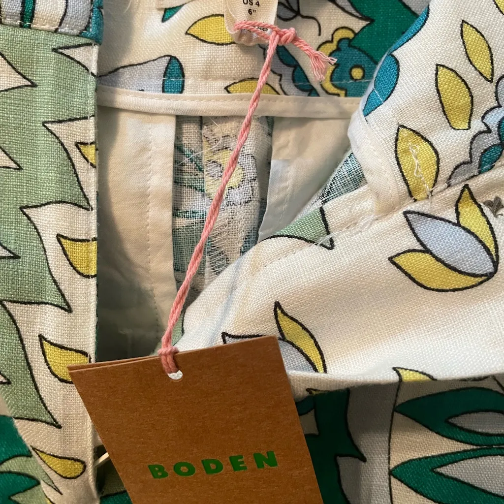 NWT Boden Vibrant Green and Yellow Patterned Women's Shorts Size 8 - Image 3