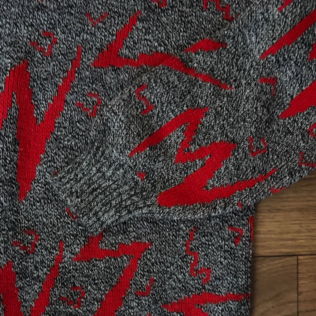 Vintage Dressy Tessy Grey Retro 80s Sweater Dress Printed Stretch Ribbed Gray - Image 3