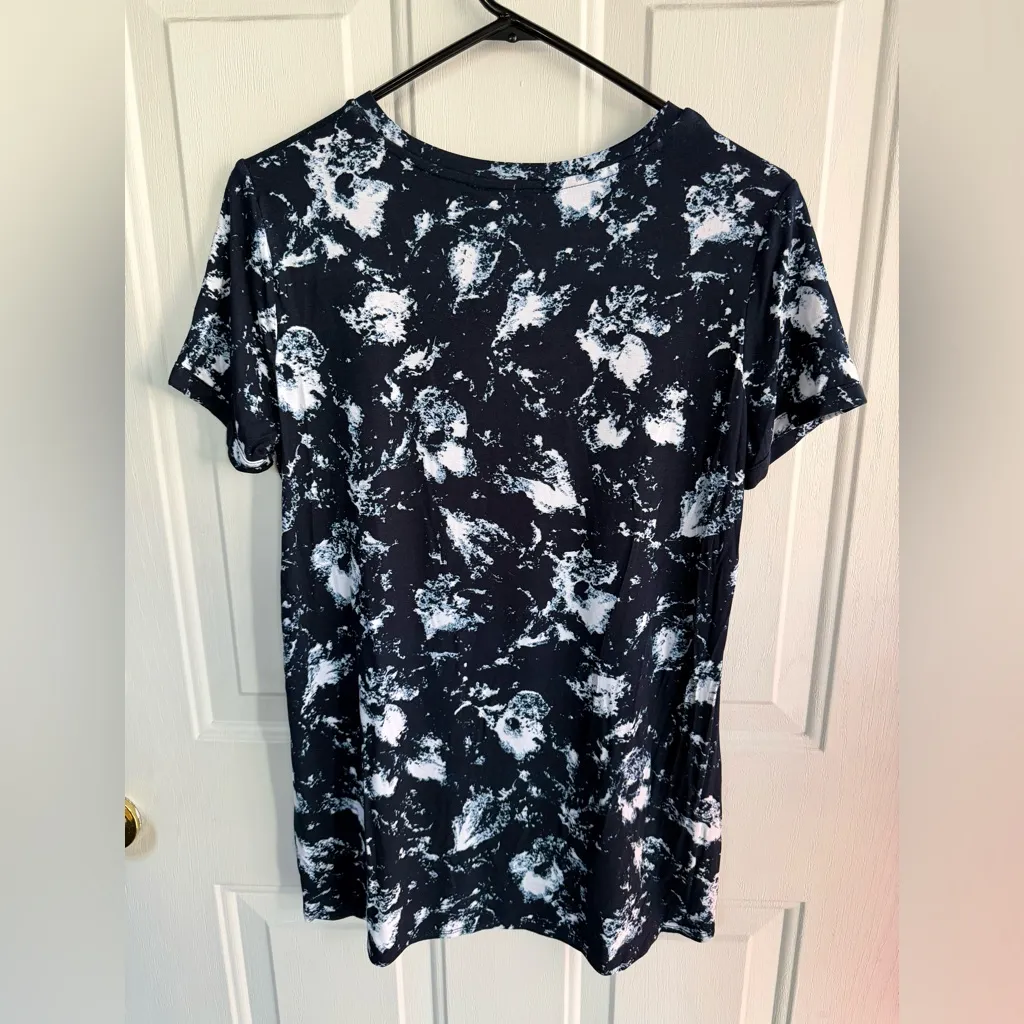 ELLEN TRACY Dusty Floral Navy Hi-Lo Tunic/blouse Soft Knit Short Sleeve ≠SIZE S - Image 9