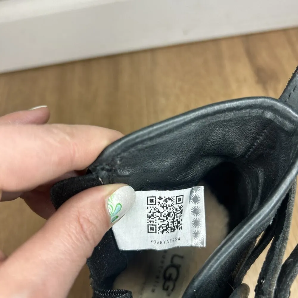 Ugg Womens 10 Emalie Ankle Boots Waterproof Leather Wedge Black Zipper Buckle - Image 9