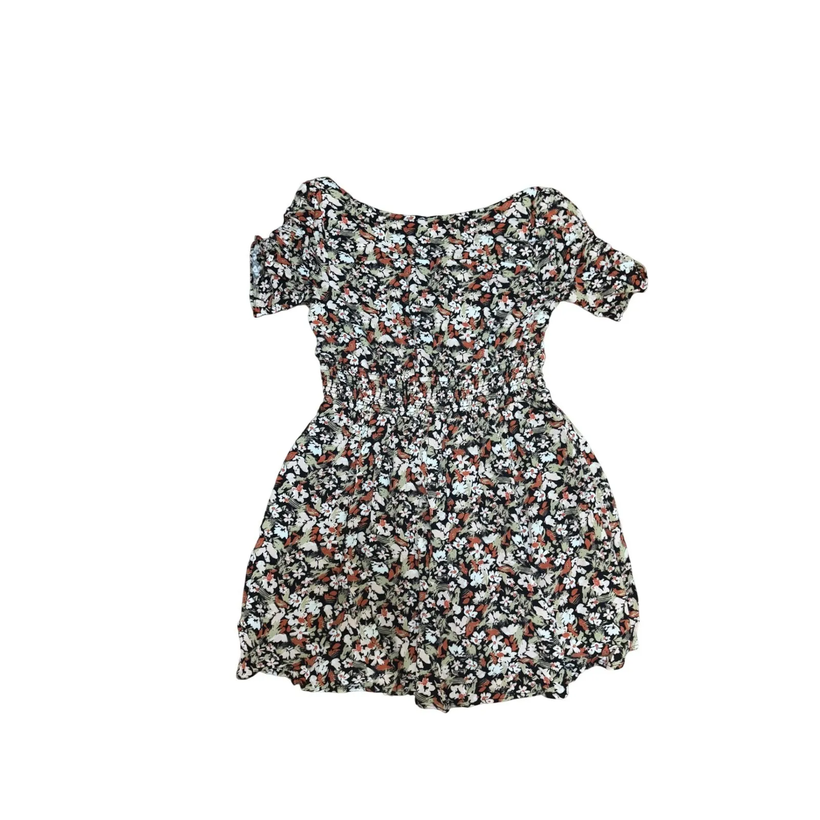 Free People Floral Print Mini Dress Size 10 Short Sleeve Black Multicolor - Image 2