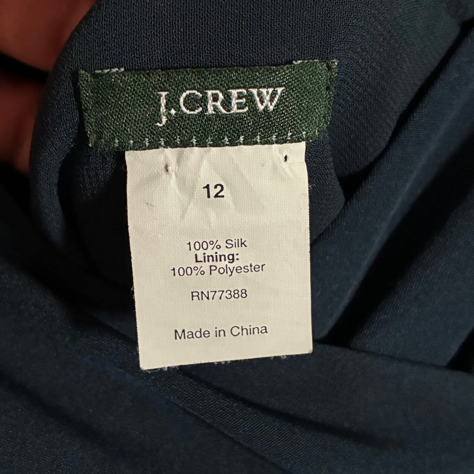 EUC J. Crew Sophia Tricotine V Neck Silk Chiffon Dress Women's 12 Navy Blue - Image 6