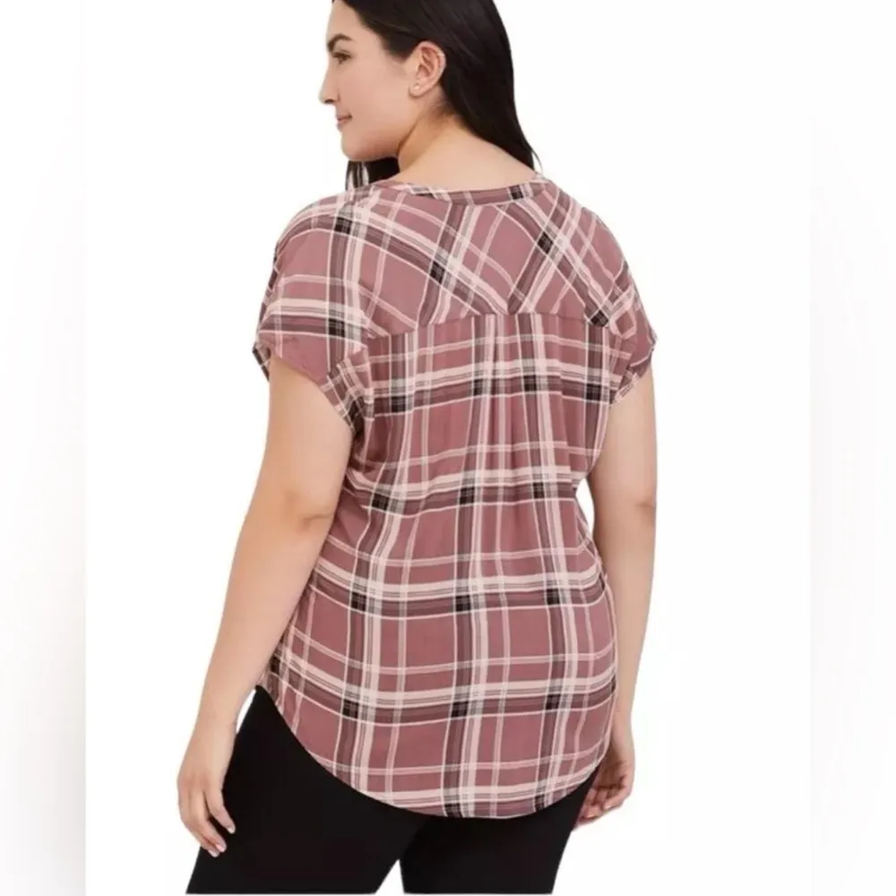 Torrid Plaid Challis Dolman Button Up Blouse A5 - Image 9