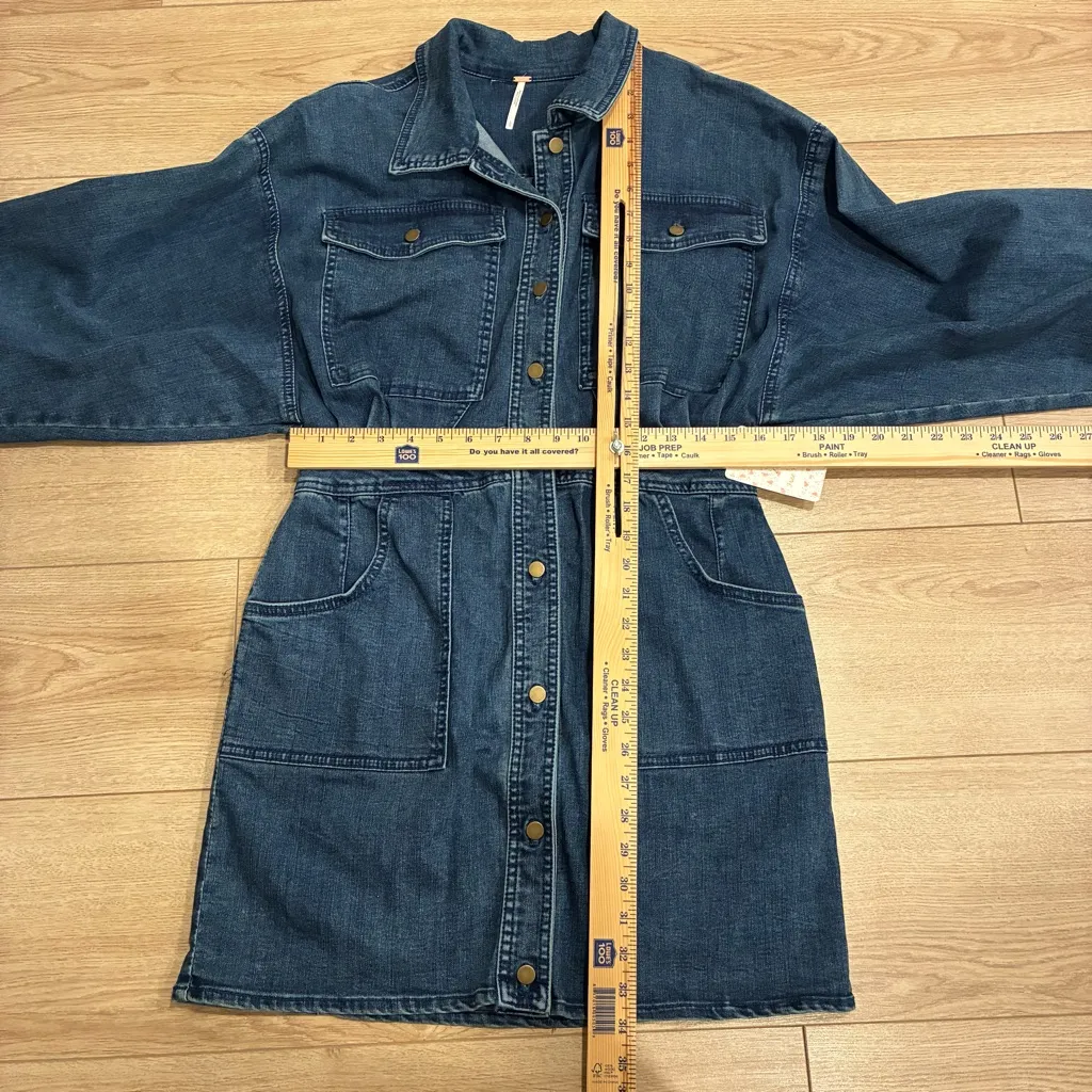 NWT Free People Bo Dress Indigo Blue Denim Shirt Long Sleeve Size L - Image 3