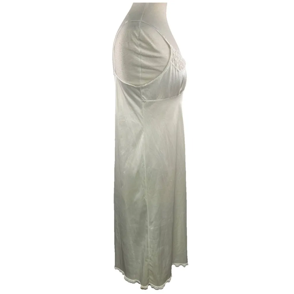 Vassarette 36 White Lace Nylon Slip Nightgown Vtg 80s 90s 10-105 USA Adjustable - Image 5