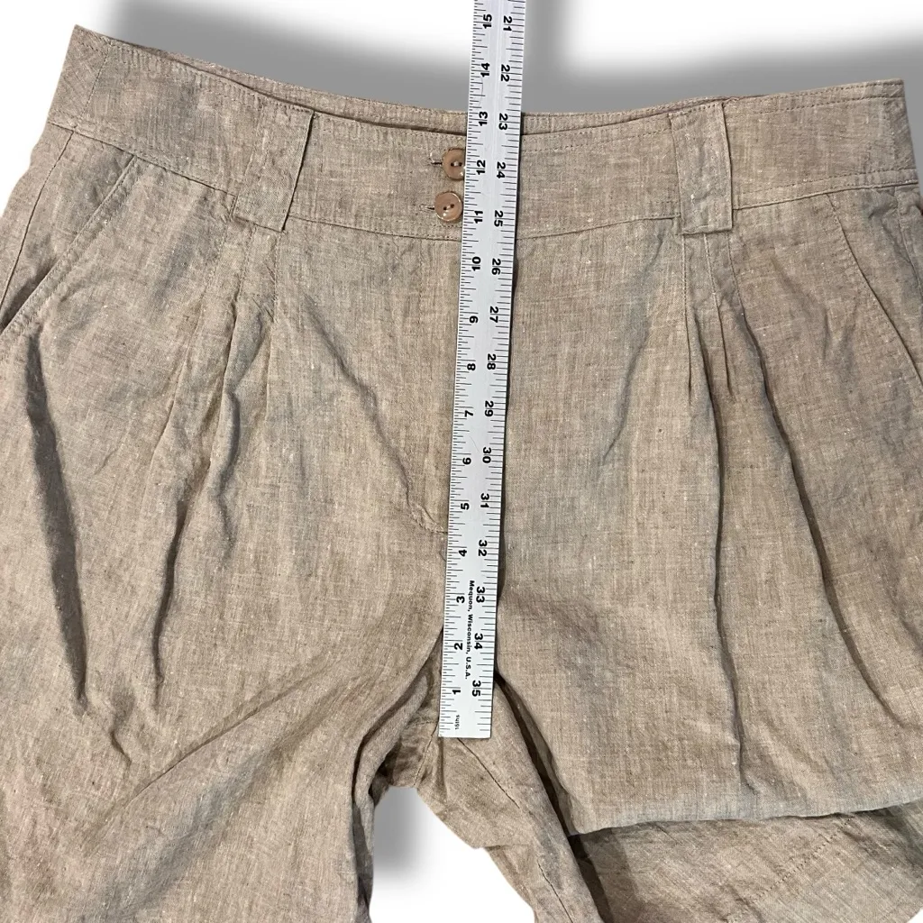 NWOT Kasper Womens Shorts 16 100% Linen Bermuda 90s Pleated Tan Cream High Rise - Image 6