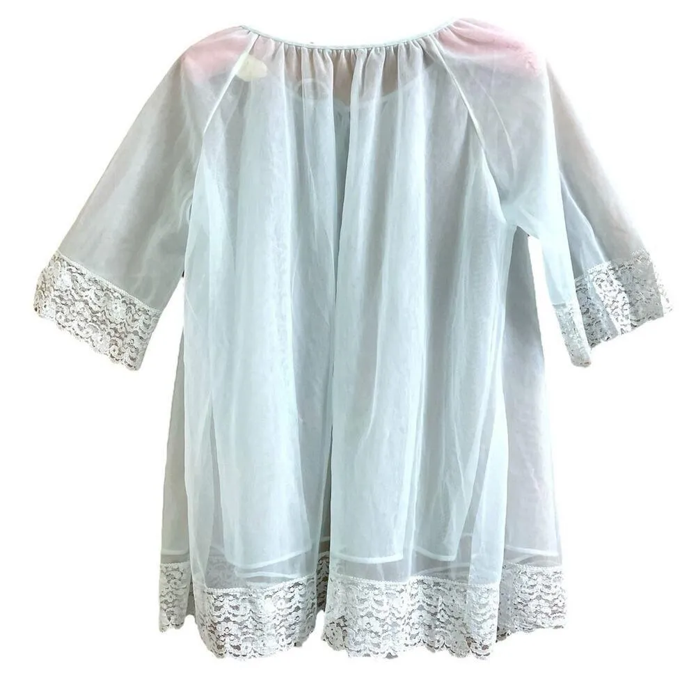 Shirey Vintage Peignoir Nightie & Bed Robe Set Jr. Petite 7/8 Blue - Image 4