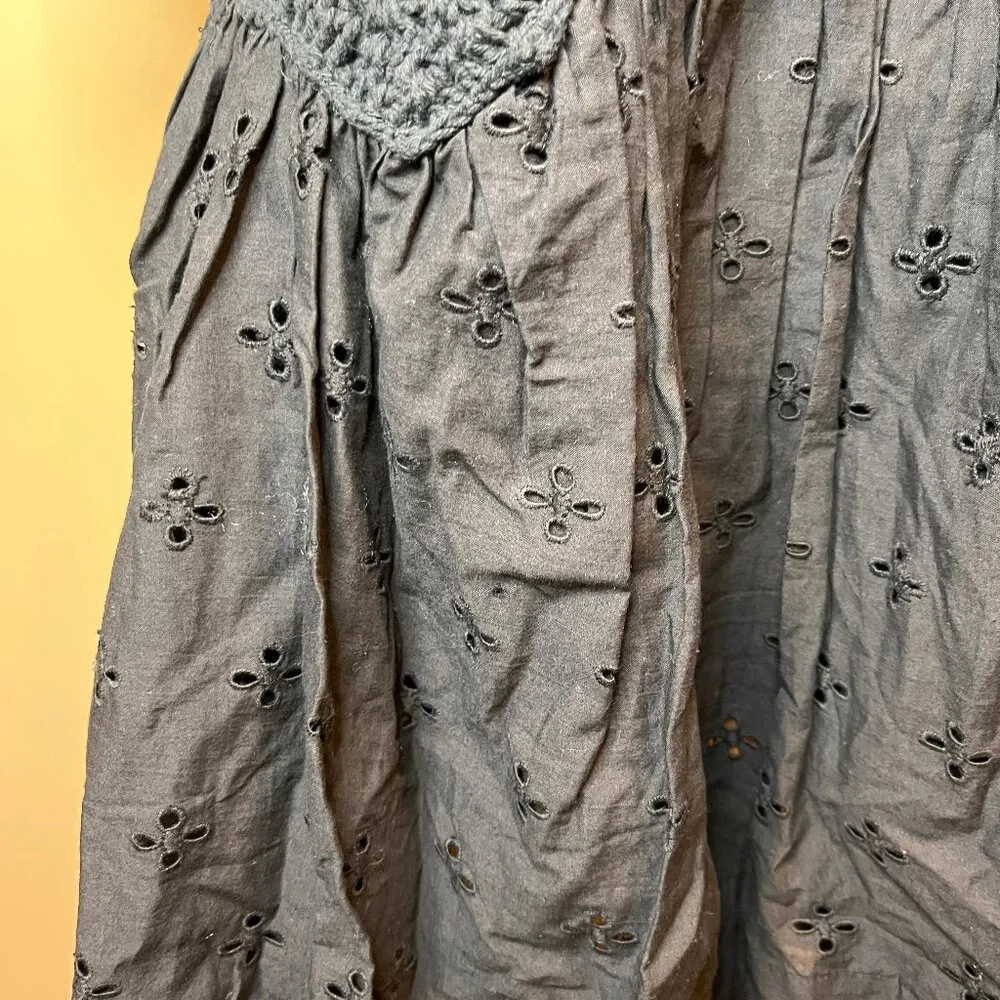 ASOS Design Crochet Puff Sleeve Eyelet Mini Dress Black cottagecore 6 Granny - Image 3