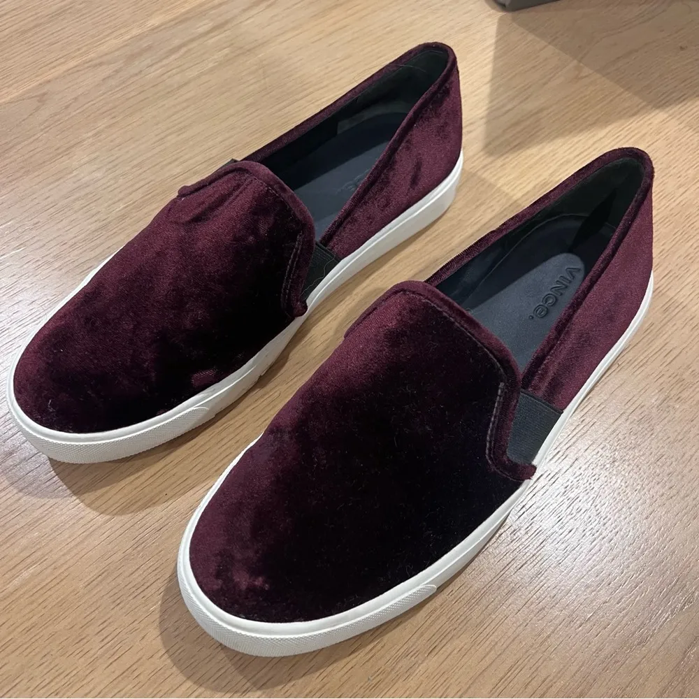 VINCE Blair Velvet Slip-On Sneakers Merlot - Image 2