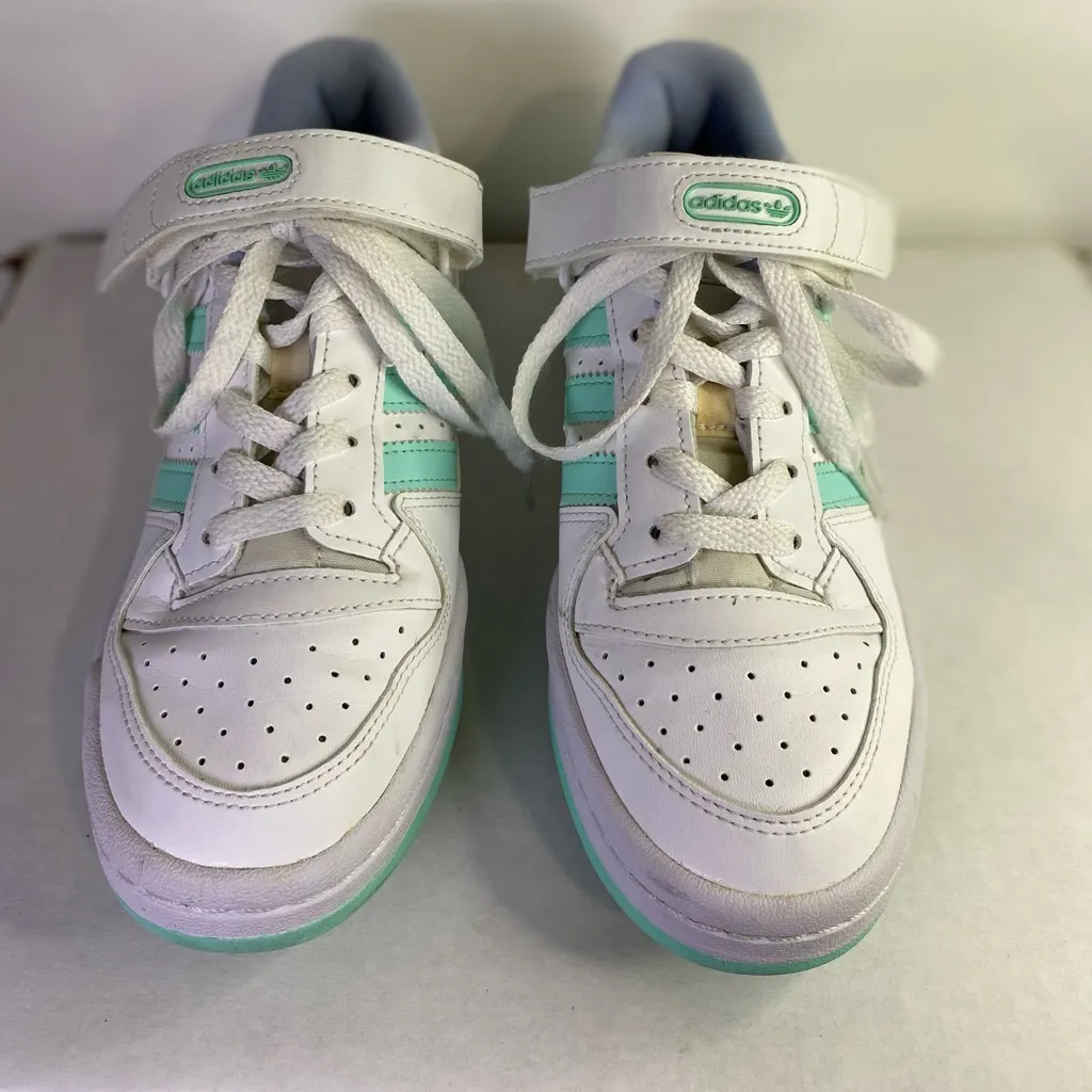 Adidas Forum Low Women’s 5.5 Sneakers White Mint Green Stripes Leather Casual - Image 2