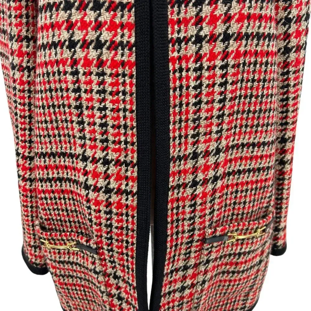 Brooks Brothers Wool Blend Tartan Cardigan‎ Tunic Blazer Red Black Plaid Size 14 - Image 6
