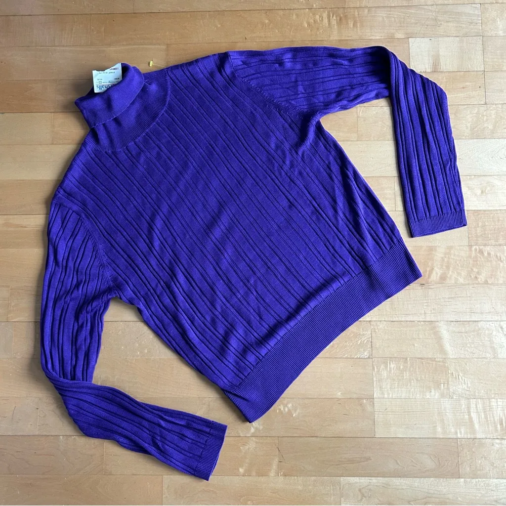 Cable & Gauge Lightweight, Silk, Ribbed Turtleneck Sweater, Purple, Size L - Image 14