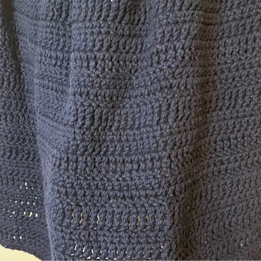 Handmade Blue Knit Open Front Crocheted Shawl Poncho with Rhinestones Collared Size undefined - Image 12