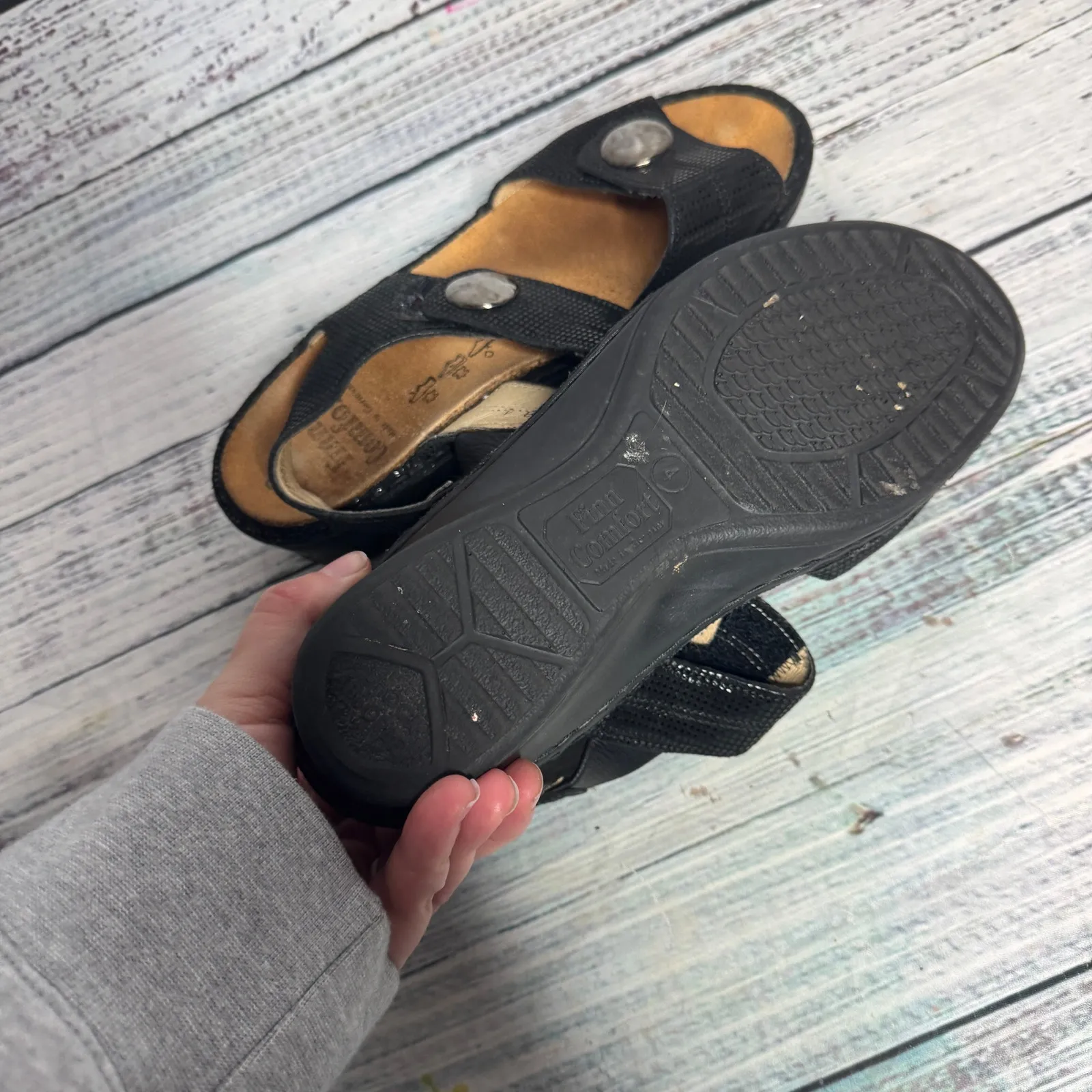 Finn Comfort Black Alanya Sandals Comfort Shoes 4 Size 5 - Image 4