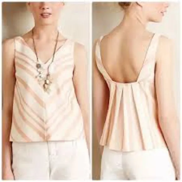 Anthropologie HD in Paris cream peach v-neck tank blouse women’s‎ size 2 dressy - Image 2