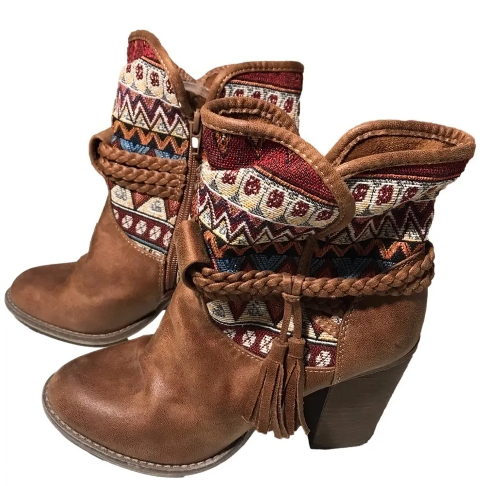 ERAM women’s Brown Western Ankle boot size 37 festival boho - Image 3