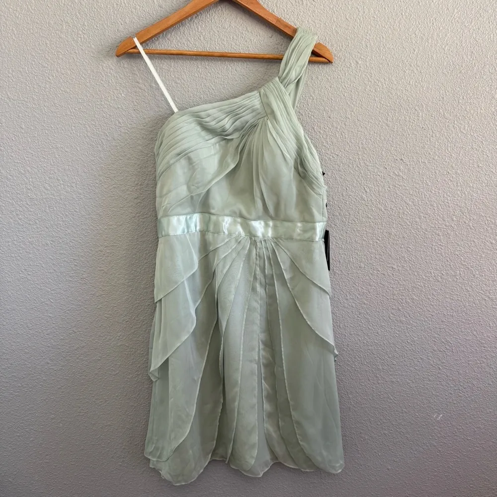 Adrianna Papell One Shoulder Green Ruffled Fit & Flare‎ - Image 3