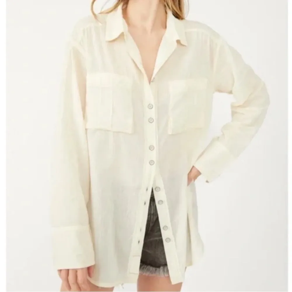 Free People We The Free Sheer Luck Shirt Button-up Top Size Small Yellow - Image 2