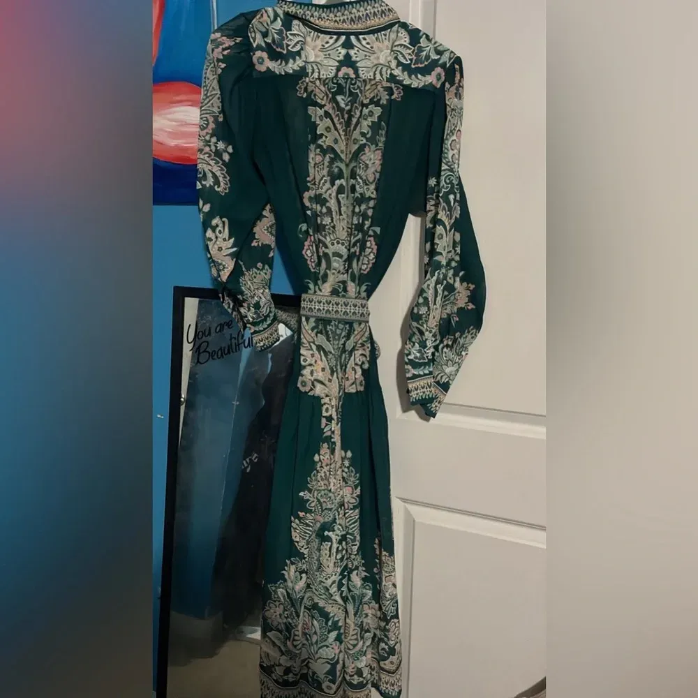 Mia Mod Sheer Button Down Tie Dress Size Small Green - Image 2