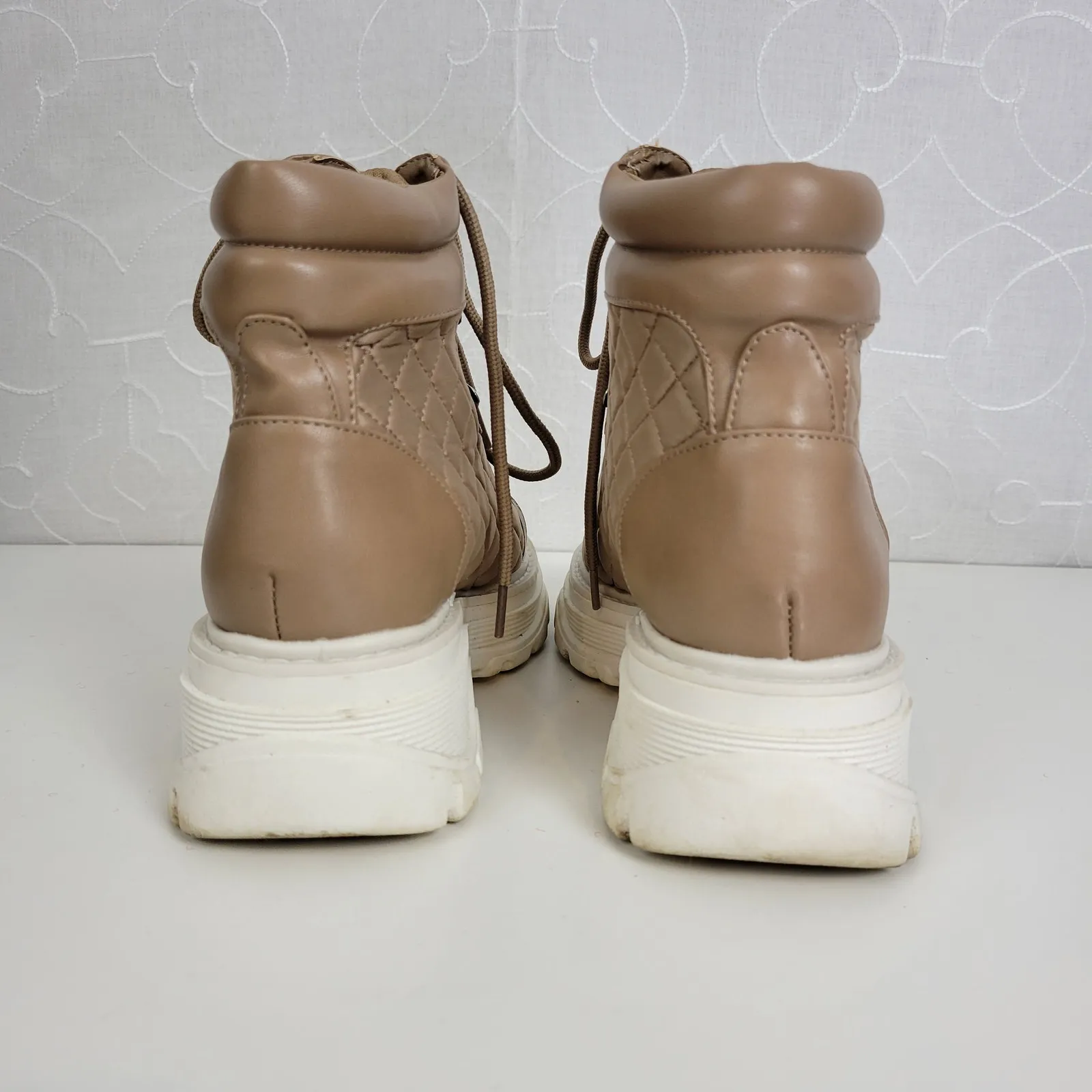 Jane Quilted Just Fab Womens Boots Sz 7‎ Brown Ankle Cut Lace - Image 6