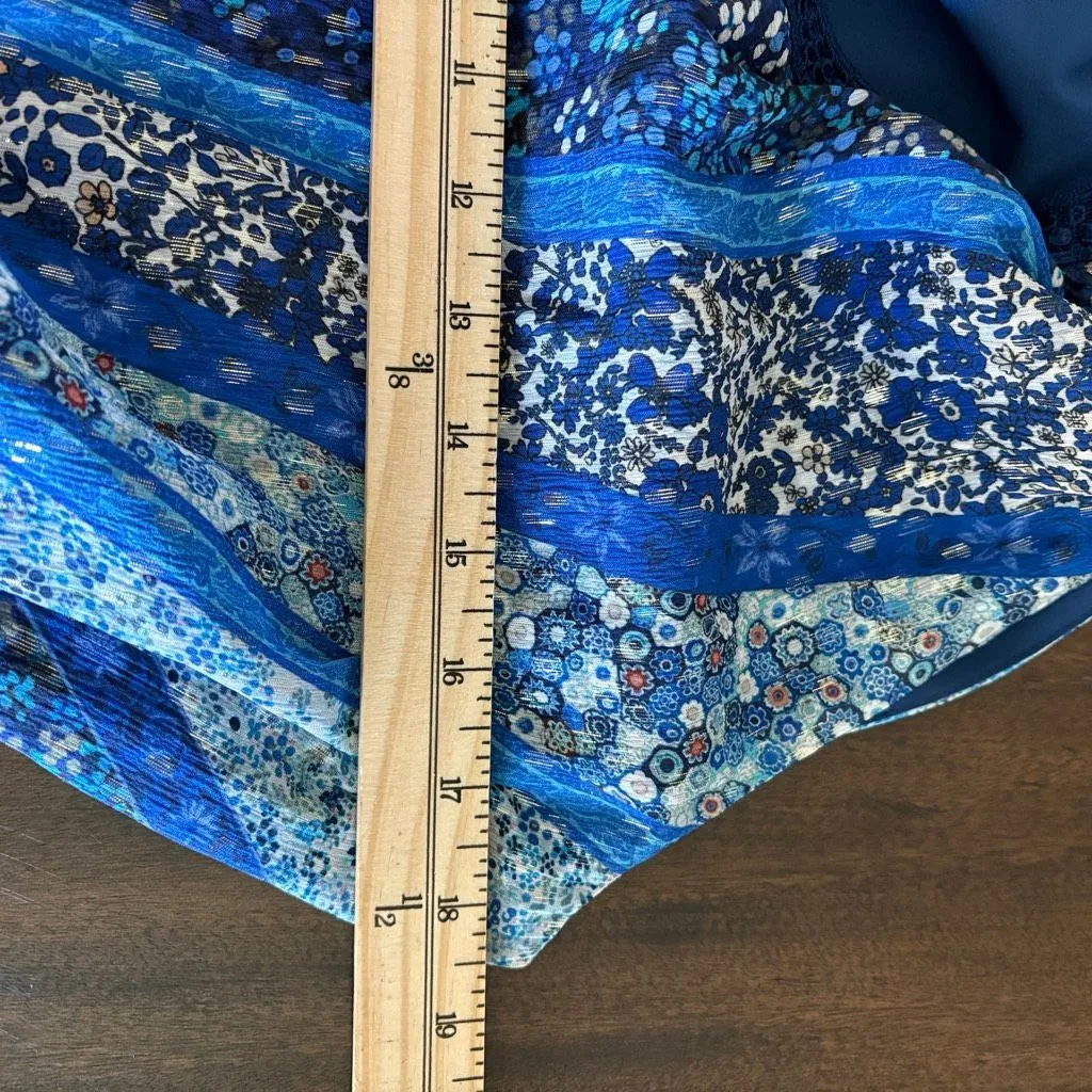 Elie Tahari Silk Blue Floral Knee Length Dress Size 2 Sleeveless Boho - Image 6