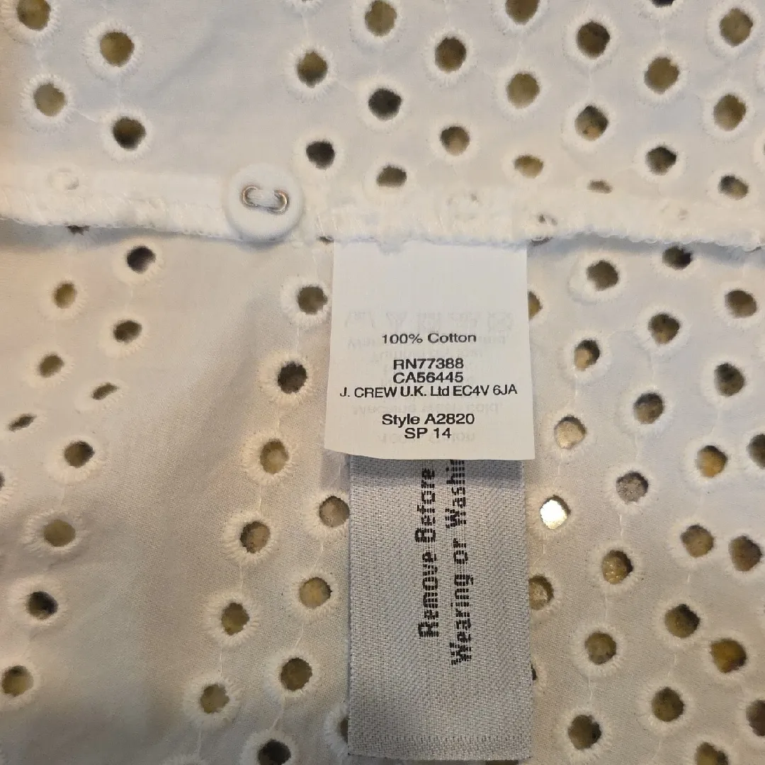 Madewell Button Down Cotton Shirt Eyelet Scalloped Hem Short Sleeve White XS - Image 10