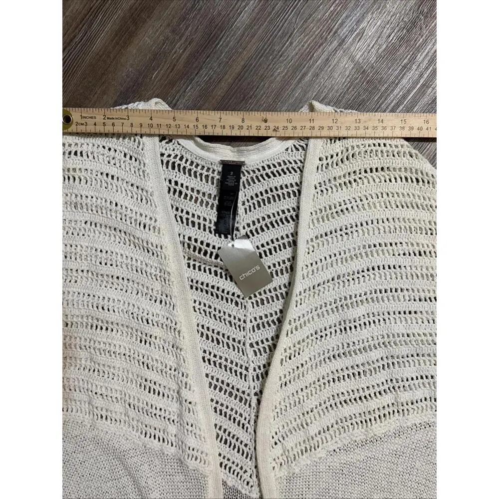 Chicos Beach Boho Quiet Luxury Minimalist Casual Crochet Linen Blend Kimono New - Image 6