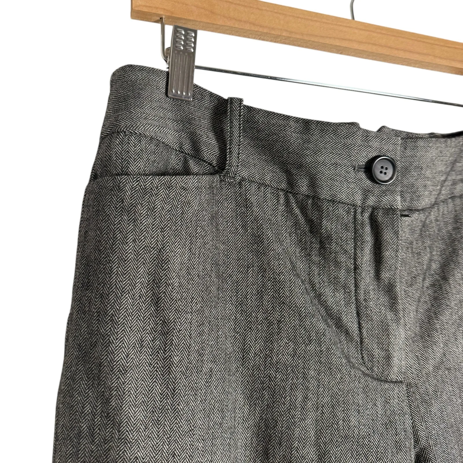 Ann Taylor LOFT Black White Herringbone Twill Wool Blend Wide Leg Trouser Pant 8 - Image 4