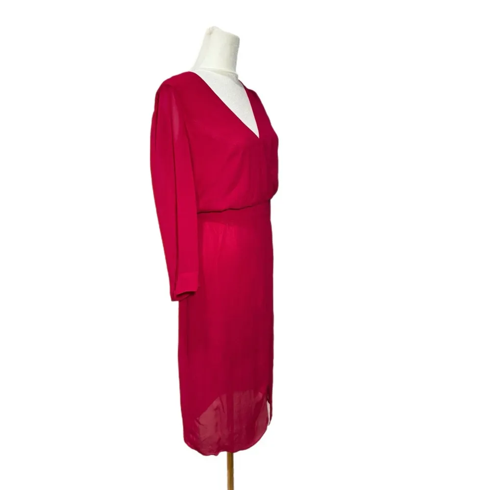 NWT Bebe Womens Raspberry Pink Chiffon Faux Wrap Midi Dress 3/4 Sleeve Size 4 - Image 7
